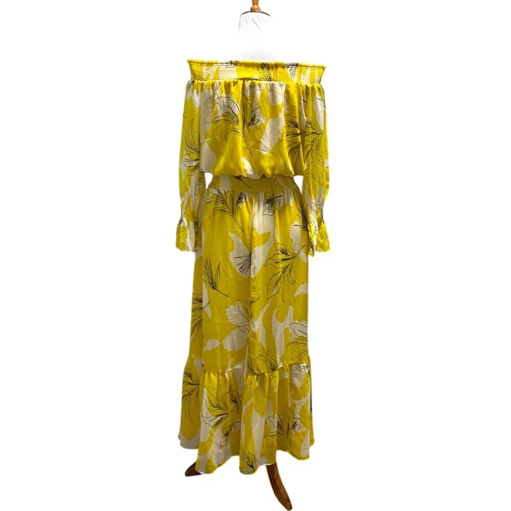 Chico’s Off Shoulder Pineapple Maxi Dress Yellow Size 10 - Picture 13 of 15